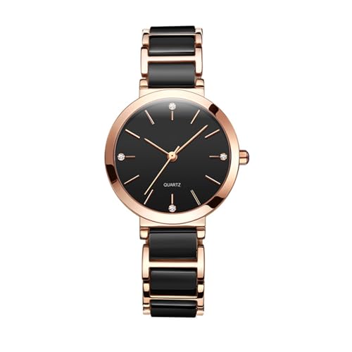 RORIOS Montres Acier Inoxydable pour Femmes Dames Montre Simples Bracelet en Céramique Montre De Poignet Analogique Quartz Montre Élégant Diamant Noir