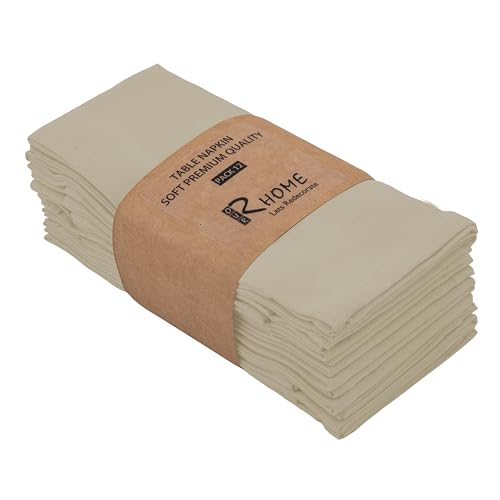Image of R home Solid Cotton Table Napkins, Soft Cloth Napkins for Dining Table, Reusable & Washable, Ideal for Formal Dining, Cocktail Nights, Weddings, Home Bar & Table Decor (12, TUFFET)
