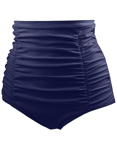Image of Tempt Me Women's High Waisted Swimsuit Bottom Tummy Control Ruched Bikini Bottom Vintage Swim Bottom Tankini Briefs