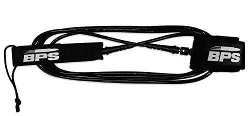 BPS 7.2mm Surf/SUP Straight Leash - 6 ft Leg Rope for Surfboarding Paddle Boarding Stand up - Ebony Black