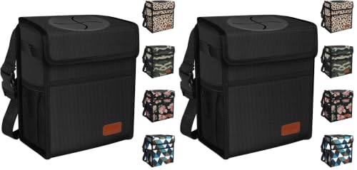 Image of Femuar Leak Proof Car Trash Can with Lid - Waterproof Automotive Garbage Bin for SUVs, Collapsible and Portable Car Trash Bag, Black (Pack of 2)