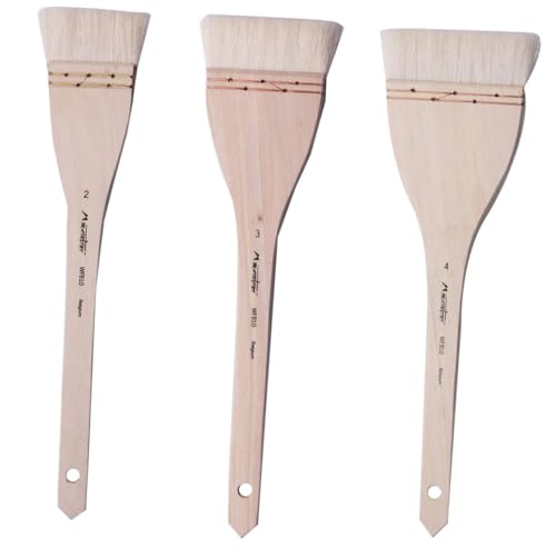 NUOBESTY Juego De 3 Pinceles De Lana para Pintar A Mano para Pintar Al Óleo Arte De Pared Base De Alambre De Cobre Mango Negro Aplicación Resistente Y Uniforme
