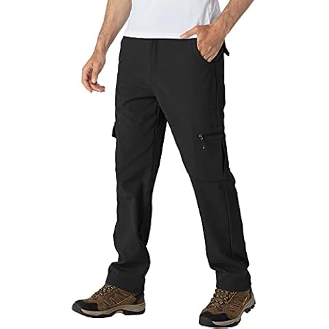 donhobo Men's Waterproof Trousers,Winter Walking Softshell Fleece Lined Outdoor Warm Hiking Climbing Camping Snow Ski Pants with Multi-Pockets Black 30 Cover