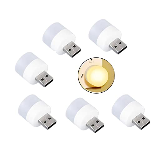 Paquete de 6 mini luces nocturnas USB, lámpara LED enchufable, iluminación decorativa, fiesta, festival (amarillo)
