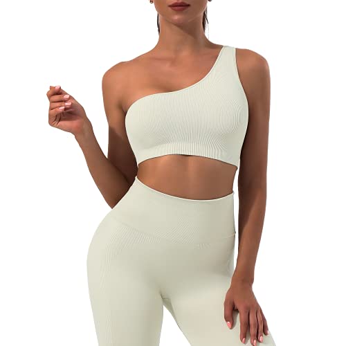 Workout Sets for Women 2 Piece, Sportneer Ribbed Seamless High Waisted Leggings and Cute Sports Bra Matching Gym Yoga One Shoulder Set Active Workout Set