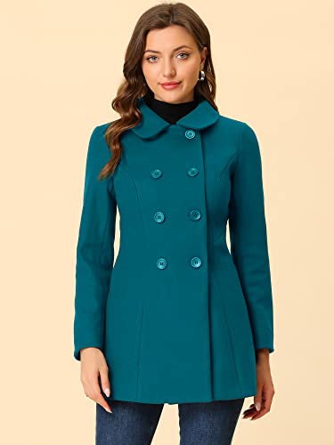 Allegra K Women's Peter Pan Collar Double Breasted Winter Long Trench Pea Coat
