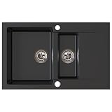 SINK QUALITY Lavello da cucina nero 79 x 50 cm, lavello in granito 1,5 vasche con sifone e impregnante, lavello da cucina a partire da 50 pezzi