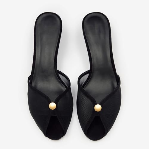 Mesh Kitten Heels Mules for Women Peep Toe Mule Slip On Comfortable Slides Sandals Casual Party Dress Summer Heels2