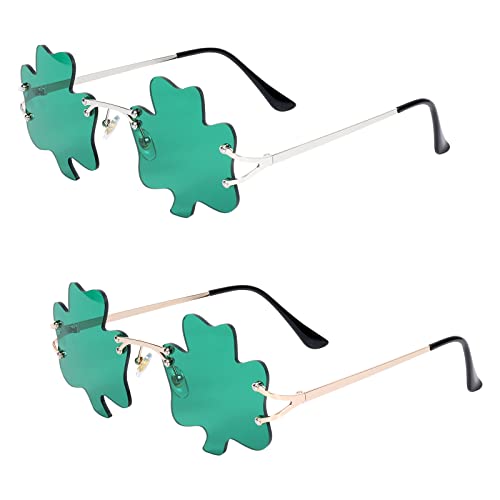 2 pairs Clover Sunglasses, St. Patrick's Day Irish Shamrock Sunglasses Green Leprechaun Costume Glasses Accessories St. Patrick Party Supplies for Women Men Kids Adults (Dark Green)