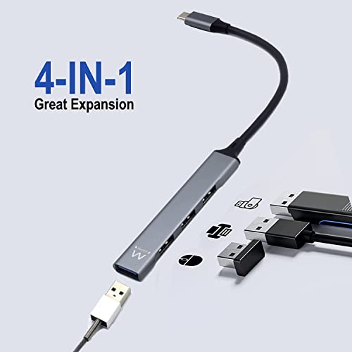 Ewent EW1145 USB C Hub, 4 Port Ultra Slim Data Hub with 3 USB A 2.0 Ports, 1 USB A 3.2 Port - Image 4