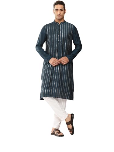Chemise Chanderi Homme en Soie Bleue avec Pyjama Ensemble Brodé Résolvant le Manque de Style