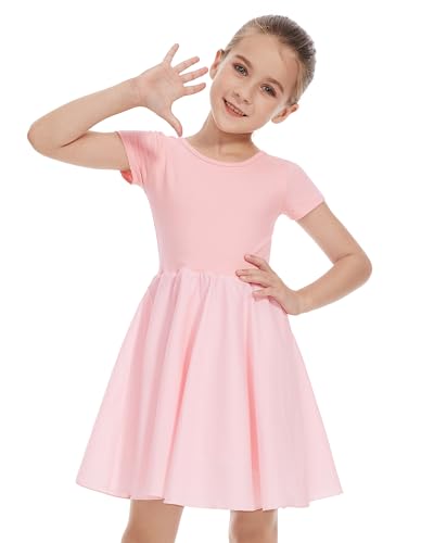 DGSHIRLDJO Mädchen Kleid Kurzarm Baumwolle Sommerkleid Solide Farbe...