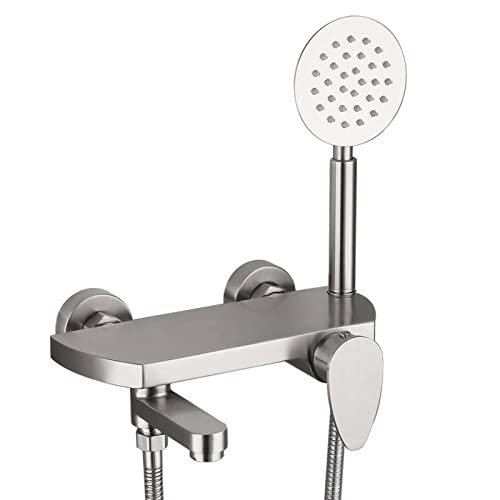 NELENI Rubinetti Vasca A Muro con Doccetta Rubinetteria Monocomando Vasca con Doccia Acciaio Inox Spazzolato Rubinetteria Vasca Caldo Freddo Miscelatore Doccia per Bagno, Bifunzione Decoration