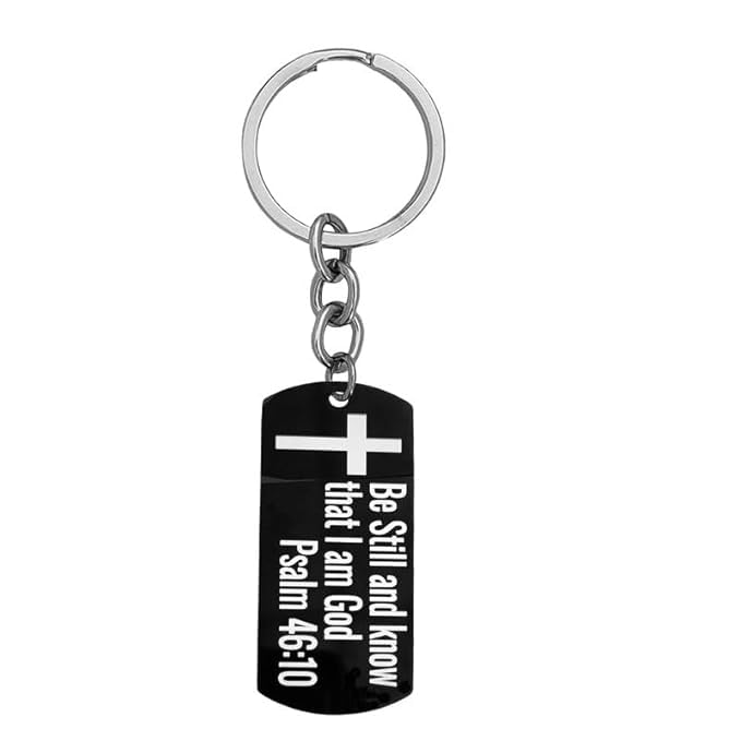 Porte-clés verset de la Bible D-8 acier inoxydable noir pour vos clés de voiture