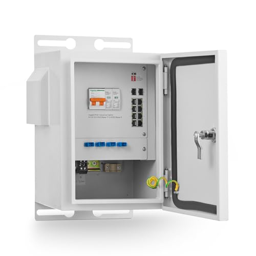 Image of MokerLink Indoor /Outdoor Industrial Enclosure with Integrated 8 Port Gigabit PoE+, 2 Port 1000BASE SFP Switch, IEEE802.3af /at POE 246W Power Supply, Plug and Play, Metal IP65 Case, -40 to 158F