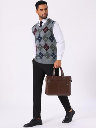 Men's Casual Knit Sleeveless V-Neck Plaid Argyle Sweater Vest2