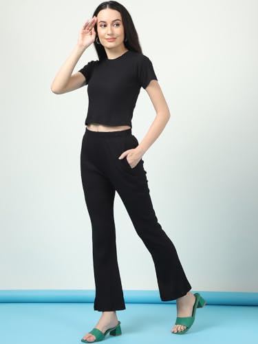 Image of Rigo Cotton Solid Co-ord Set for Women | Round Neck, Slim Fit Tracksuit Co-ords Set for Women | Two Piece Co ord Set | Casual Wear, Beach Wear, Vacation Wear Outfit for Women