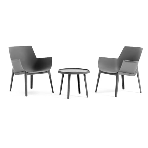 Salon de jardin, 2 fauteuils avec table basse pour extérieur en polypropylène renforcé, ensamble de bistrot, fauteuils pour porche piscine balcon - Betty...