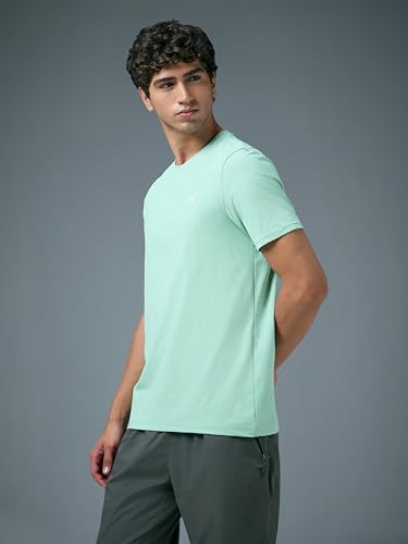 Image of TECHNOSPORT Men's Slim Fit Solid Crew Neck T-Shirt, Cotflex Quick Dry Wrinkle Resistant Polyester Sports Tee for Gym, Running, Training, Sports