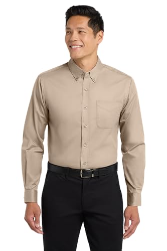 Port Authority Men's Easy Care Long Sleeve Button-Down Shirt, Stone, L