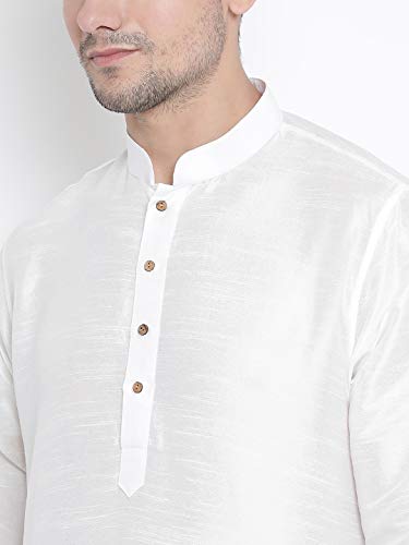 Image of VASTRAMAY VM Mens Silk Blend Kurta Pyjama Set - Classic Ethnic Attire for Timeless Style and Cultural Celebrations | Soft Comfortable Solid Full Sleeves Kurta and Churidar Pyjama Set