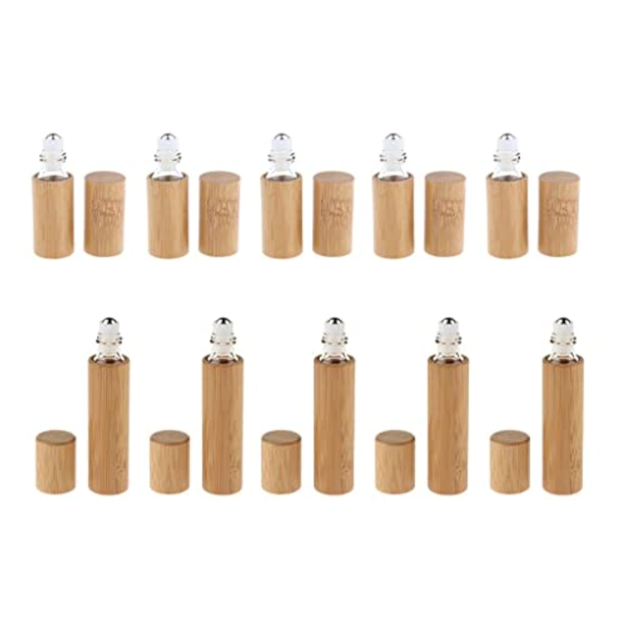 10Pcs Handmade Bamboo Refillable Essential Oil Roll-On Bottles