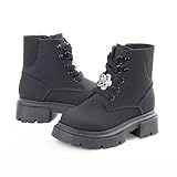 Wulubaba Toddler Boots Girl Side Zipper Lace Up Dress Combat Boots for Toddler/Little Kid/Big Kid, Black,8