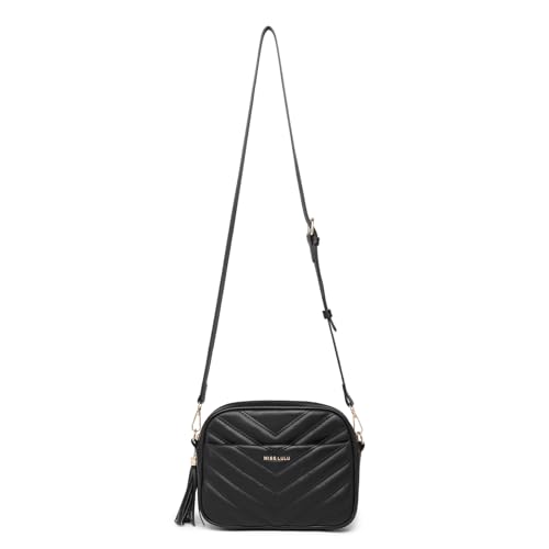 Miss Lulu Petit sac à main bandoulière ado fille en cuir synthétique - texture tressée en forme de V-décoration à pompons- sac portés épaule pour les saisons printemps et été