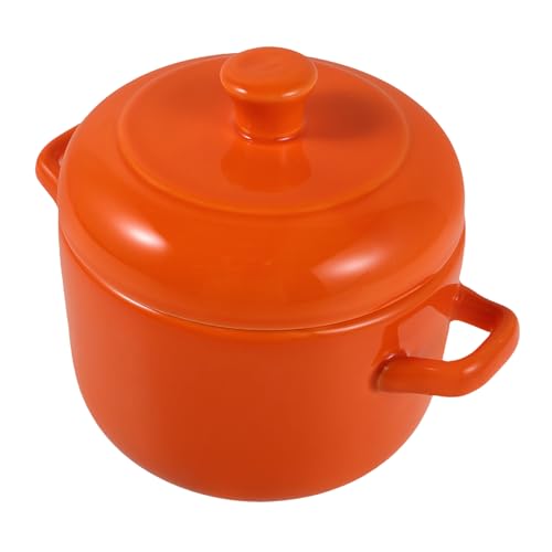 Cabilock Tazón de cerámica para sopa con tapa: Olla pequeña con dos asas para una cocina saludable - Olla de barro versátil de 600 ml para cocinar al vapor, hornear y cocinar a fuego lento