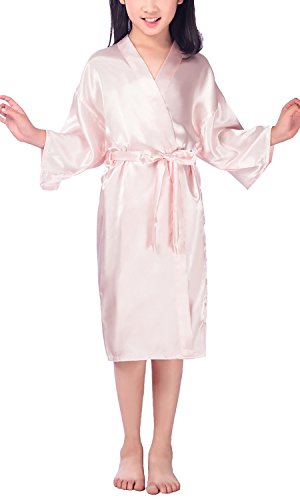 Dolamen Bambini Ragazza Ragazzo Kimono Vestaglia Pigiama Raso di seta del Colore puro Robe Accappatoio per matrimoni nuziali (Taglia 12: per altezza 130-145 cm (51 '-57'), Pink)