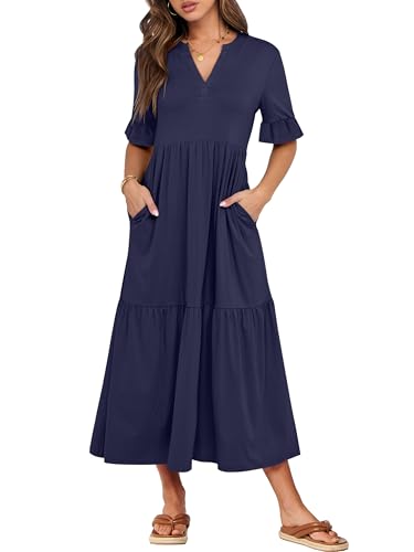 ANRABESS Womens Summer Casual Maxi Dresses Ruffle Short Sleeve Dress