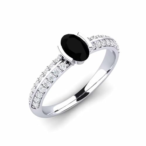 925 Sterling Silver White Gold Finish 2.7 Ct Oval Cut Onyx Black Diamond Solitaire with Accents Wedding Engagement Ring For Women