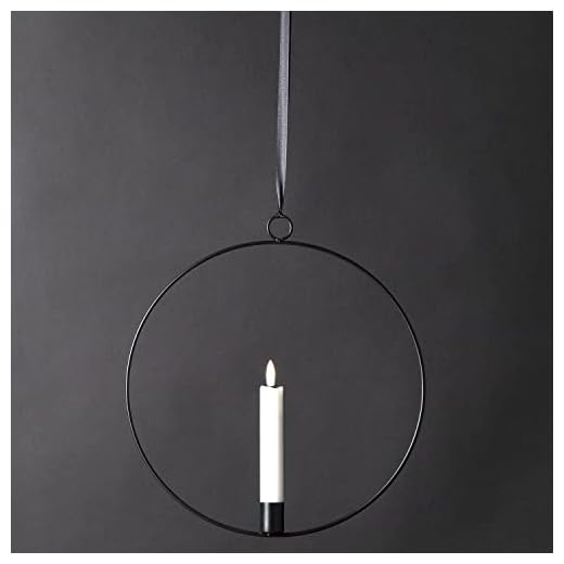 Dekoring mit LED Kerze schwarzer Metallring mit Aufhänger Kerzenring für Fenster D: 28,5cm - Timer - Batterie (schwarz)