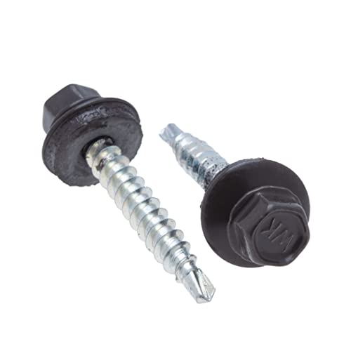 4.8 mm x 35 mm Roofing Screws, Hex Head Self-Drilling Multi-Color (RAL 8019 Grey Brown) Roof Screws with EPDM Sealed Washer
