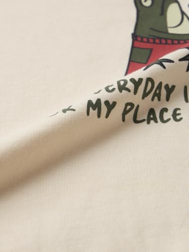 Image of The Souled Store Graphic T-Shirt: Place in Heaven Men and Boys Short Sleeves Round Neck Light Beige Graphic Printed Cotton Relaxed Fit T-Shirts