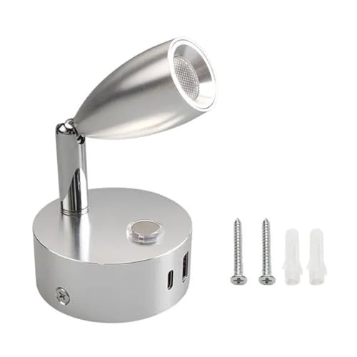 RV DC 12V 24V タイプ C USB LED 調光スポットライト 小型読書灯 USB 充電ポート付き 船舶用調光温光ランプ(Silver)のサムネイル