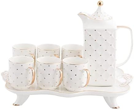 WMGoods 8-Piece Tea Set, teapot Set, Tea Cup Set, Tea Sets for Adults, Mug Set with Gold Trim, Home Porcelain Tea Set with Tea Tray, Gift Set, Suitable for Living Room Decoration, Tea Party Set,
