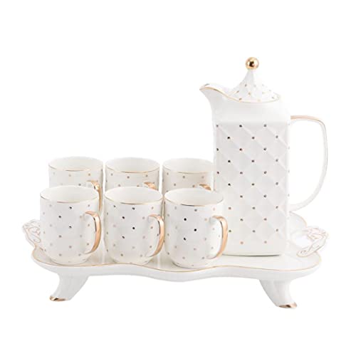 Wmgoods 8-Piece Tea Set, Teapot Set, Tea Cup Set, Tea Sets For Adults, Mug Set With Gold Trim, Home Porcelain Tea Set With Tea Tray, Gift Set, Suitable For Living Room Decoration, Tea Party Set, #TOP25