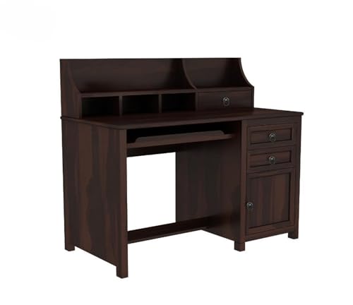 Image of Taj Solid Sheesham Wooden Study Table for Home and Office with Drawer and Cabinet Storage | Study Desk | Computer Table | Desktop Table (Walnut Finish) (61D x 119.4W x 106.7H) cm
