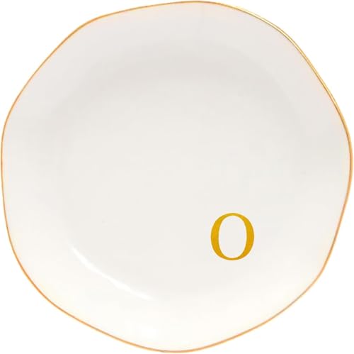 Image of Ceramic Jewelry Tray Initial Ring Dish Personalized C-Monogrammed Engagement Wedding Gifts, for Birthday Mother's Day Christmas for Women, Ceramic White 4.75 inch (O)