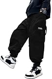 Little Boys Loose Casual Cargo Jogging Pants Elastic Waist Decorative Side Loop Trousers, Black, 5-6 Years = tag 120