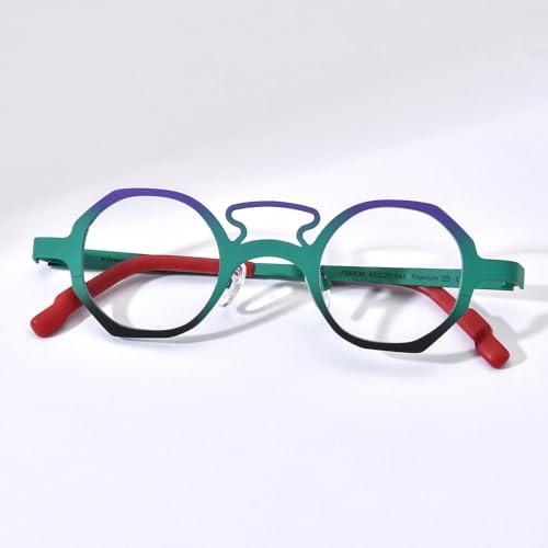 Image of FONEX Colorful Pure Titanium Glasses Frame Women Retro Round Eyeglasses