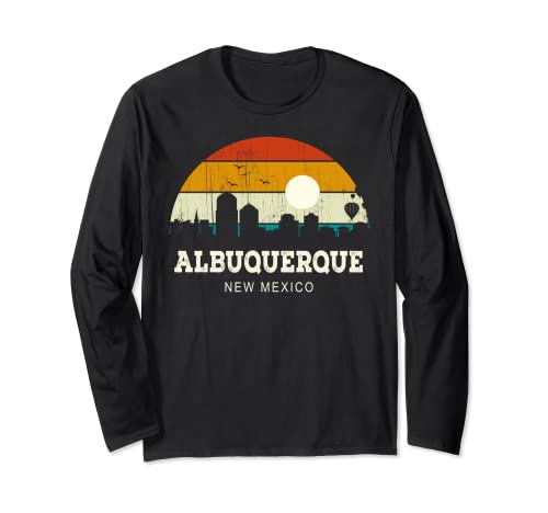 Vintage Retro Style Pine Tree Albuquerque New Mexico Skyline Maglia a Manica