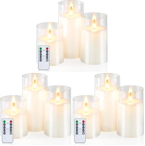 Image of Homemory Realistic Flickering Battery Operated Candles, LED Fake Electric Candle with Remote Control and Timer, Flameless Candles for Home, Christmas Decoration, White, Set of 3 (Pack of 3)