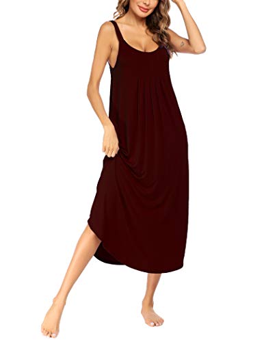 Coshow Lounge Dresses for Women Tank Nightgown Long House Dress Loungewear Wine Red XXL