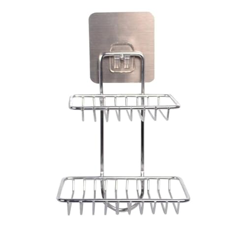 Image of ORJILO Wall Mounted Double Layer soap Dish Holder Stainless Steel Wall Hanging Soap Storage Rack for Kitchen Bathroom-with Self Adhesive Magic Sticker (Silver)