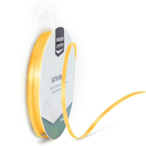 Vaessen Creative Raso Amarillo y Dorado, 3 mm x 10 Metros, Decorativa, Cinta de Tela para Regalos de Boda, Bautizo y cumpleaños, Oro