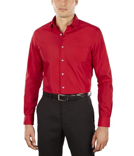 Van Heusen Men's Dress Shirt Fitted Poplin Solid, Flame, 16.5' Neck 32'-33' Sleeve
