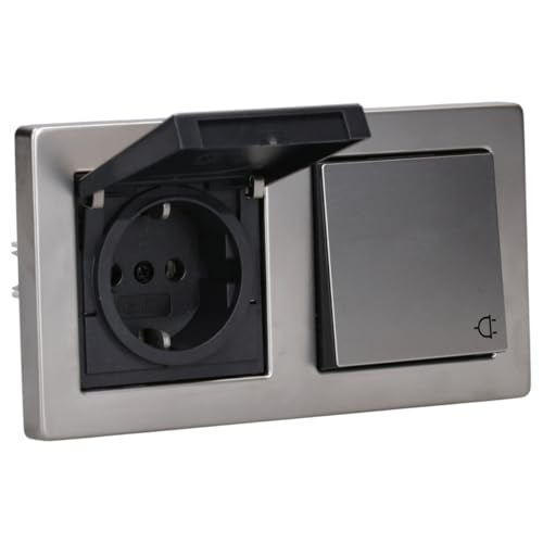 Gira Edelstahl Komplett-Set Klappdose – 2 x KlappSteckdose 0454600 inkl. 2fach Rahmen und Dichtungsset IP44 erhöhter Berührungsschutz