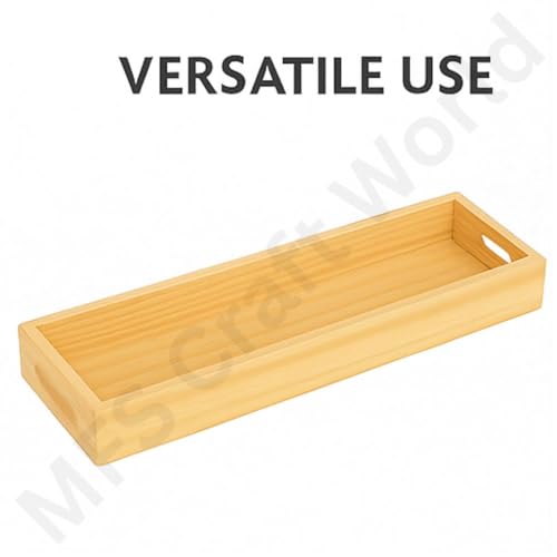 Image of Premium Pine Wood Serving Tray - Rectangular Wooden Tray with Handles for Kitchen, Dining, Coffee Table & Home Decor - Tea Snacks Breakfast Tray (Natural)